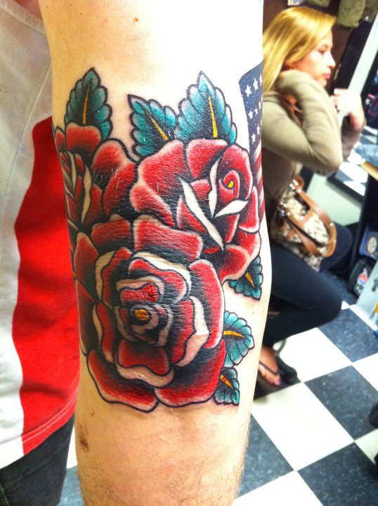 Red Roses Tattoo Design For Elbow