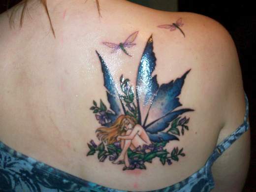 Right Back Shoulder Fantasy Fairy Tattoo For Girls