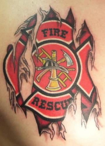 Ripped Skin Tribal firefighter Logo Tattoo Design