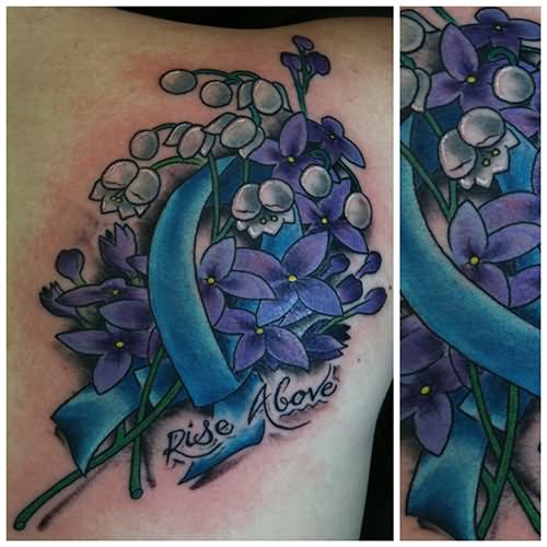 Rise Above - Ribbon With Flowers Tattoo Design For Grandma