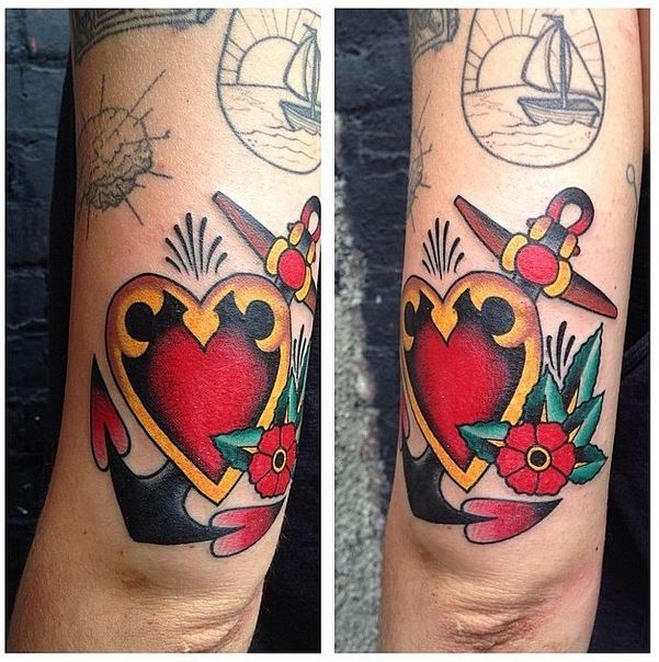 Sailor Anchor With Heart Tattoo Design For Half Sleeve