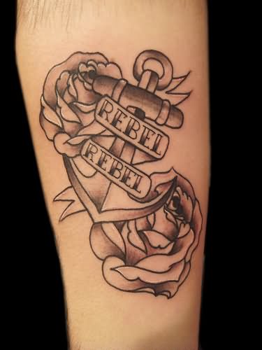 Sailor Anchor With Roses And Banner Tattoo Design