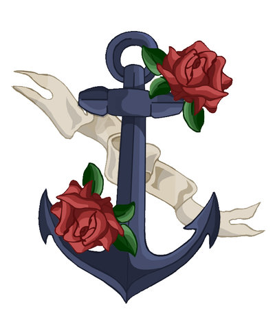 Sailor Anchor With Roses And Ribbon Tattoo Design By Laura Vikki
