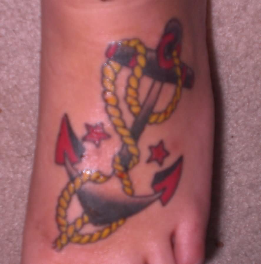 Sailor Anchor With Stars Tattoo On Foot