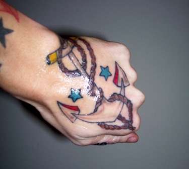 Sailor Anchor With Stars Tattoo On Hand
