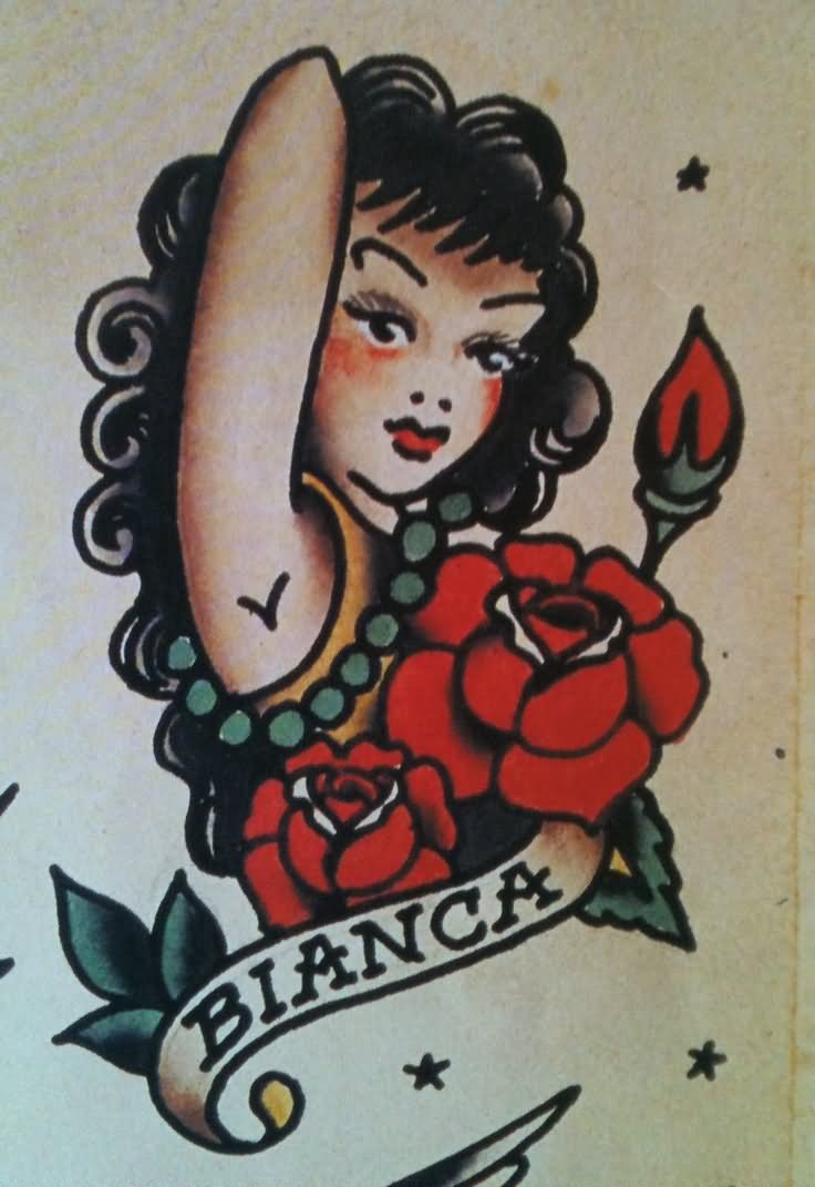 Sailor Mermaid With Roses And Banner Tattoo Design