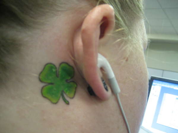 Shamrock Four Leaf Tattoo Behind Ear