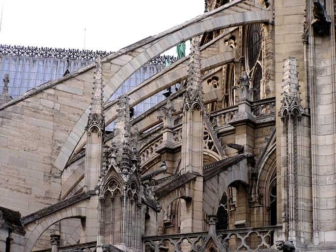 Side View Of Flying Buttresses At Notre Dame de Paris