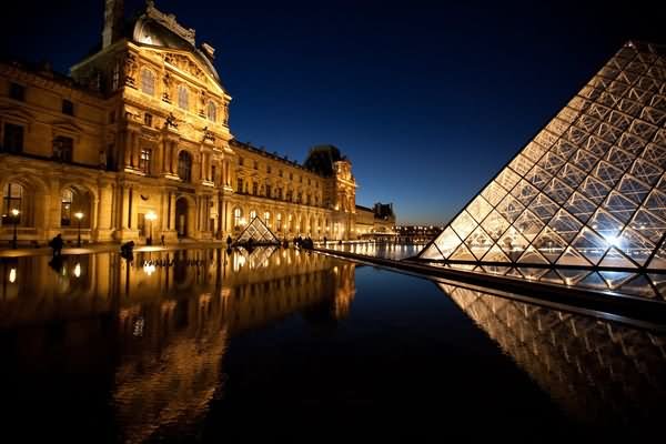 Side View Of Louvre Museum At Night Picture