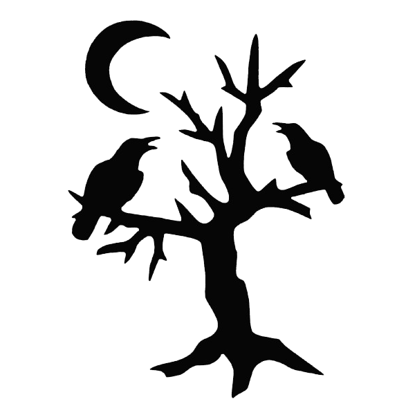 Silhouette Halloween Crow On Tree With Half Moon Tattoo Design