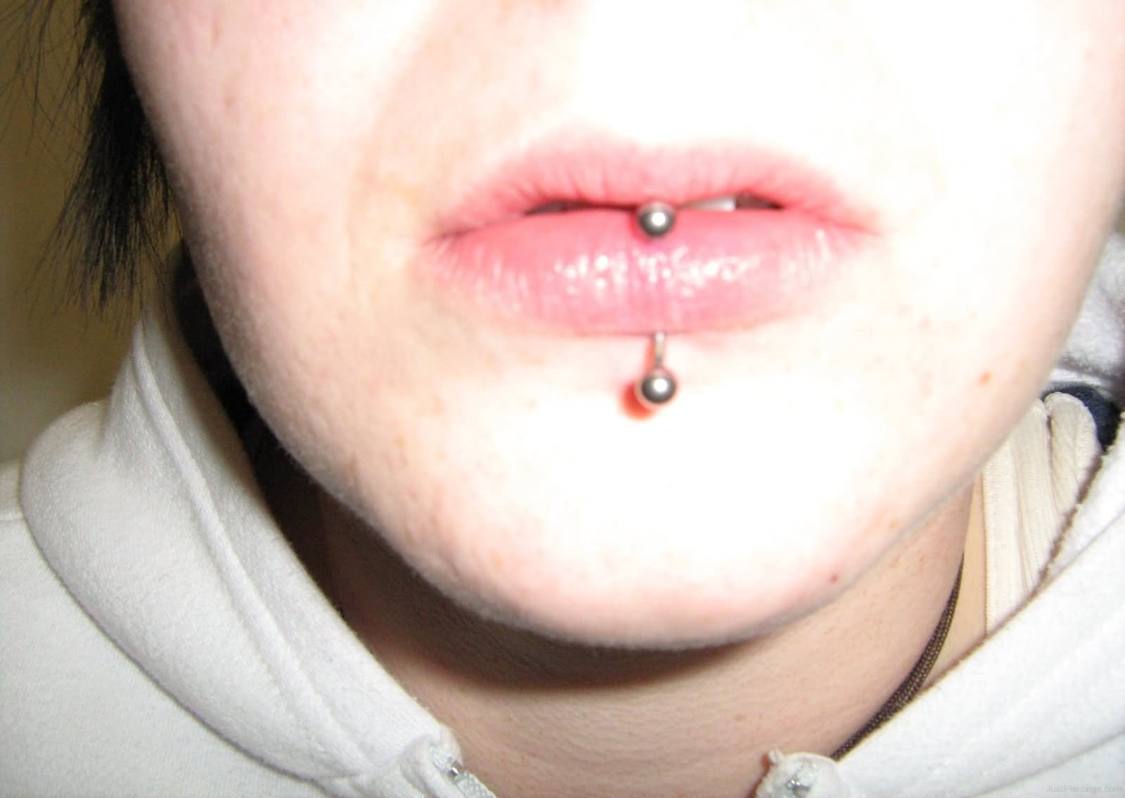 Silver Barbell Center Labret Piercing Closeup Image