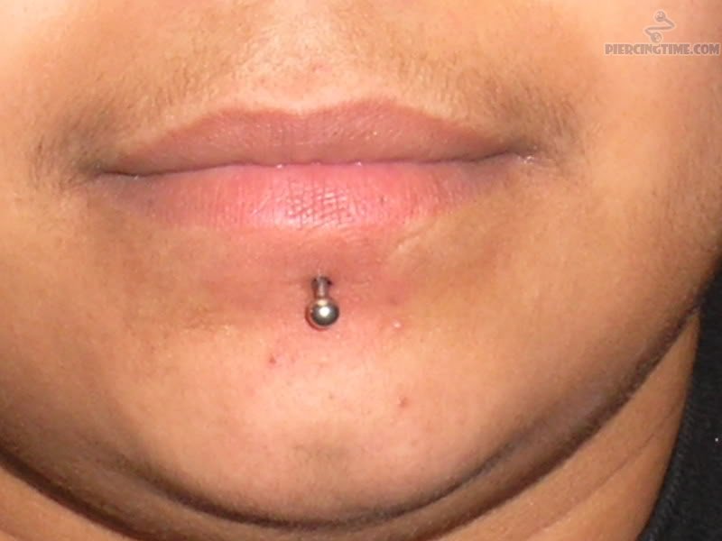 Silver Stud Lower Lip Center Labret Piercing