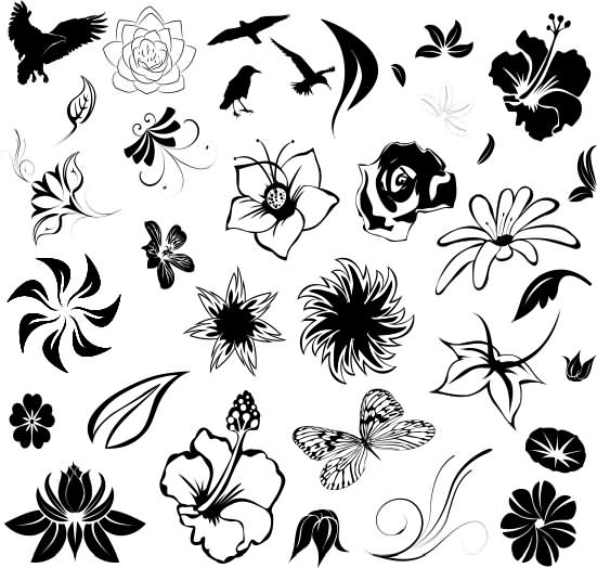 Simple Black Floral Tattoo Flash