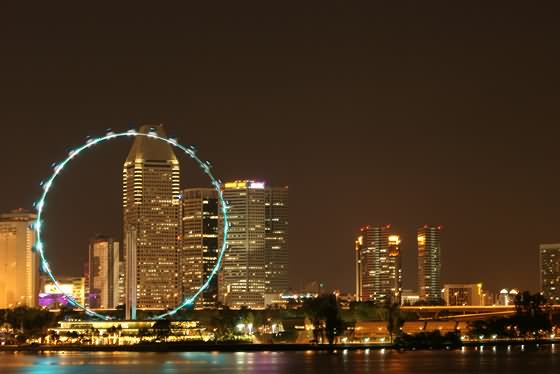 Singapore Flyer And City At Night
