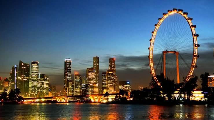 Singapore Flyer And The City At Night