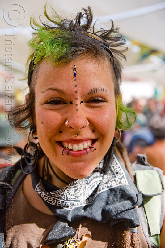 Smiling Girl With Lower Lip and Bindi Piercing