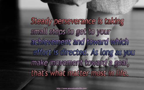 Steady perseverance is taking small steps to get to your achievement and toward which effort is directed. As long as you make movement toward a goal, that’s what matter most in life.