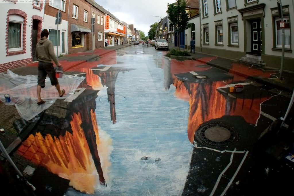 Street Chalk Art Optical Illusion