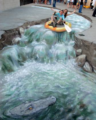Surfing In Water Chalk Optical Illusion