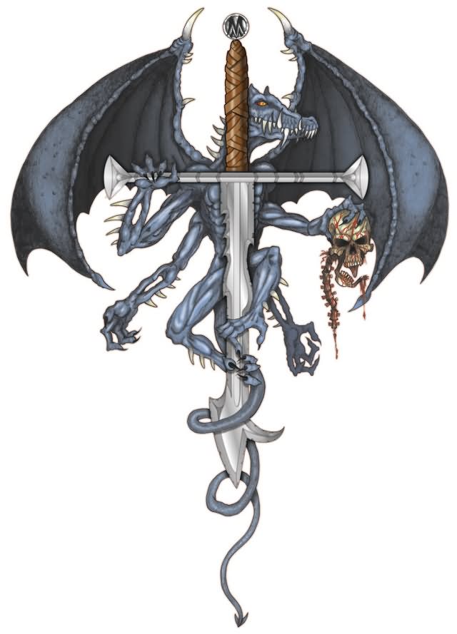 Sword And Fantasy Dragon Tattoo Design