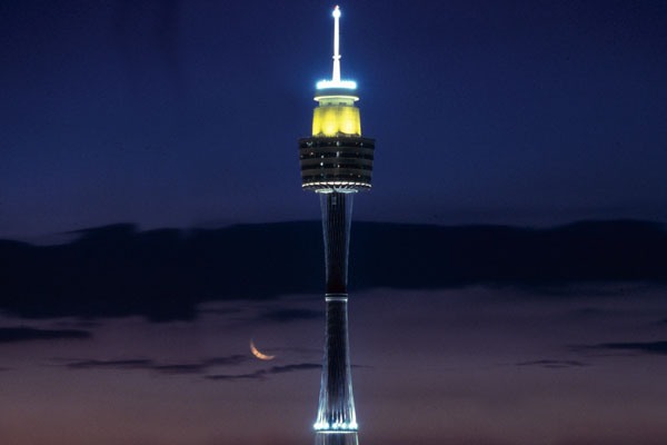 Sydney Tower Night Picture With Half Moon