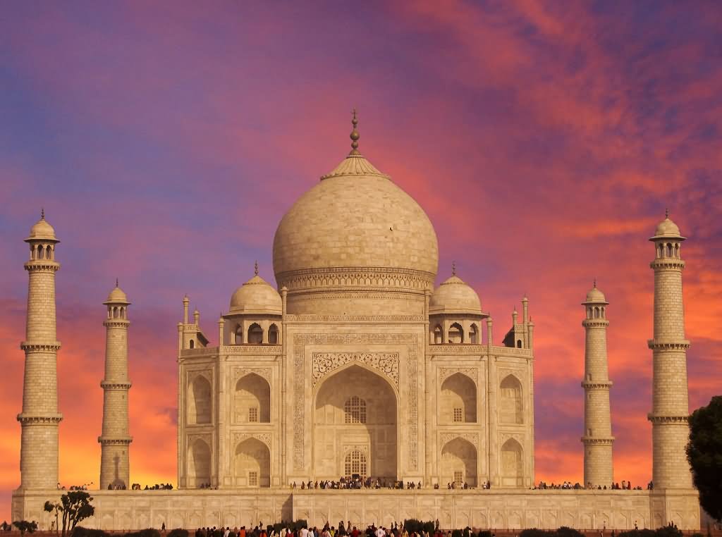Taj Mahal At Sunset Time