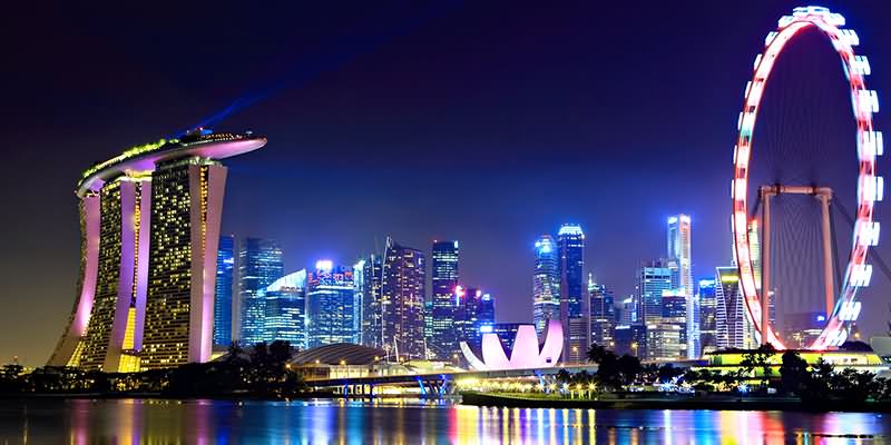 The Singapore Flyer And The City At Night