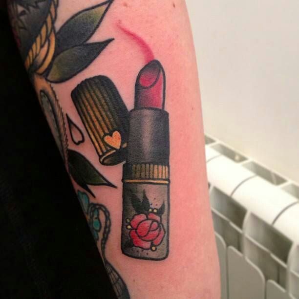 Traditional Lipstick Tattoo On Arm