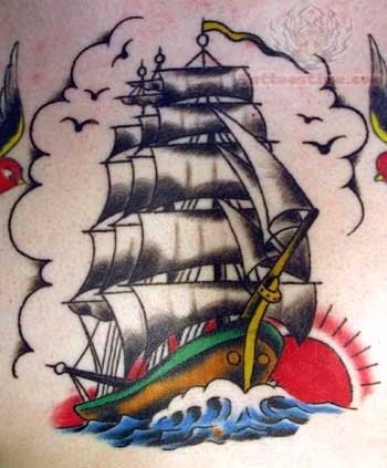 Traditional Sailor Ship Tattoo Design
