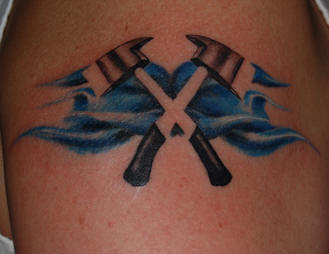Two Crossing Firefighter Axe Tattoo Design