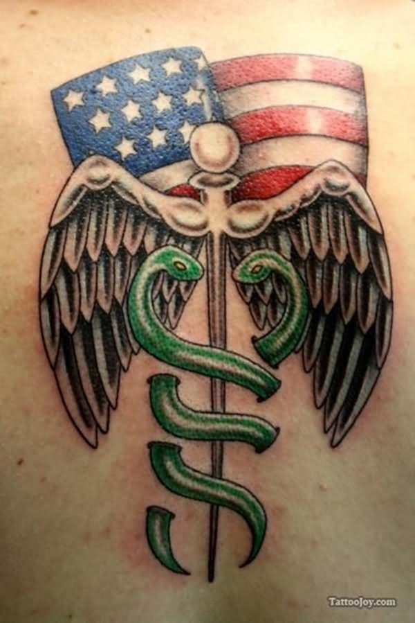 USA Flag With Medical Symbol Tattoo Design