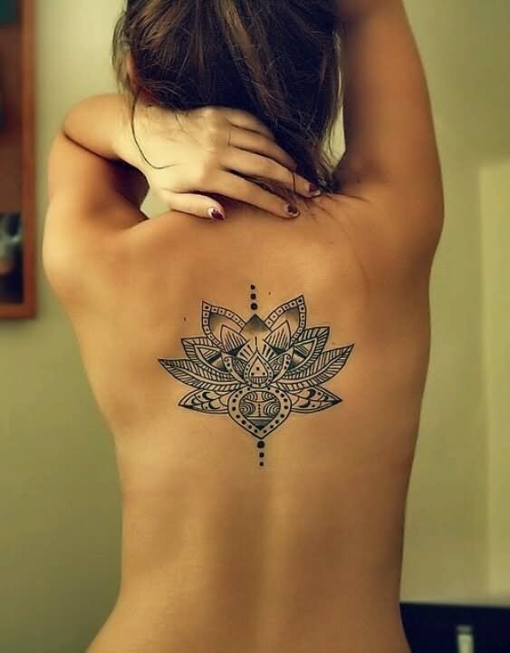 Unique Floral Tattoo On Girl Upper Back