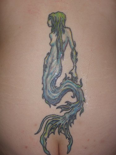 Unique Sailor Mermaid Tattoo Design For Lower Back
