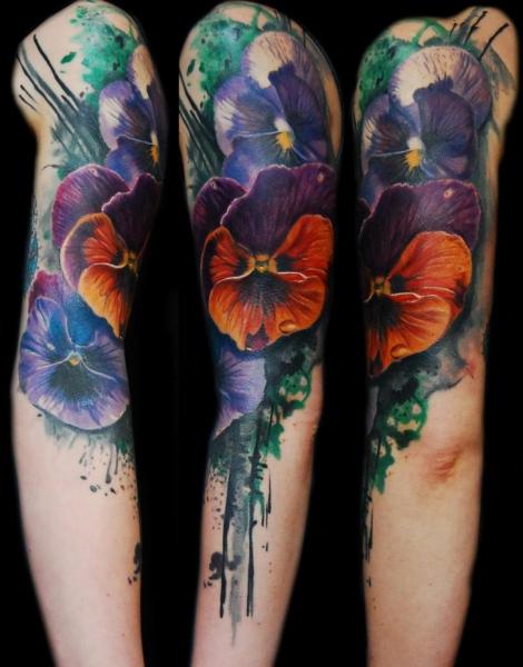 Watercolor Floral Tattoo Design For Arm