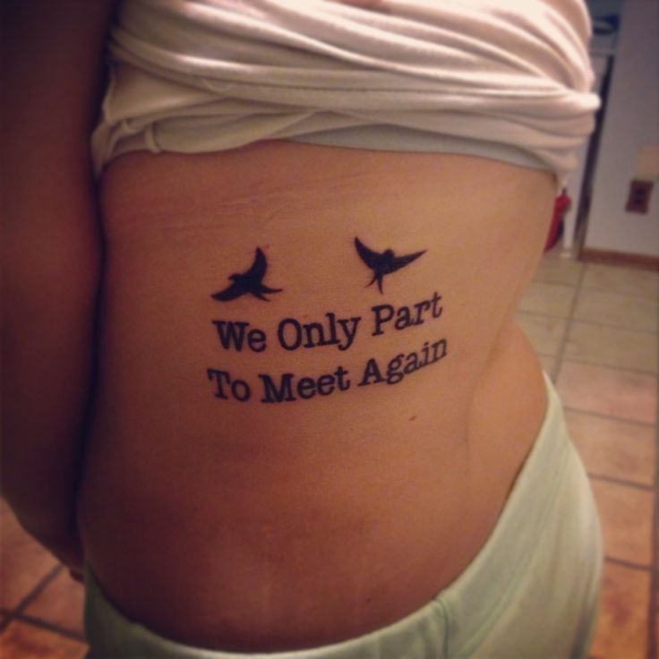 We Only Part To Meet Again - Memorial Flying Birds Tattoo On Side Rib