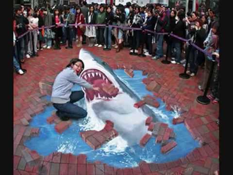 Whale Fish Chalk Optical Illusion Drawing On Road