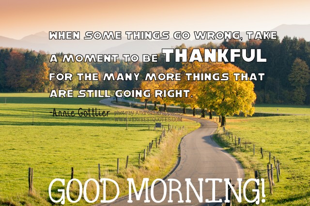 When some things go wrong, take moment to be thankful for the many more things that are still going right. - Annie Gottlier.