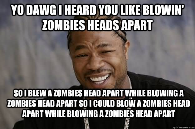 Yo Dawg I Heard You Like Blowin Zombies Heads Apart Funny Meme Picture
