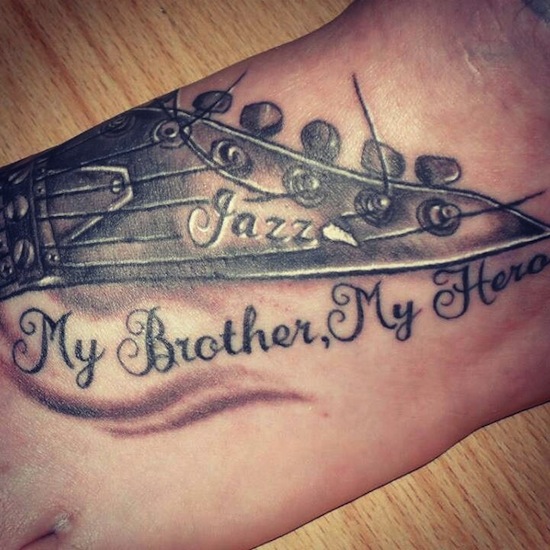 My Brother My Hero - Memorial Guitar Tattoo On Foot
