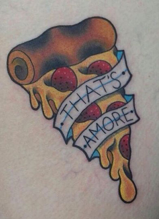 3D Melting Pizza Piece With Banner Tattoo Design