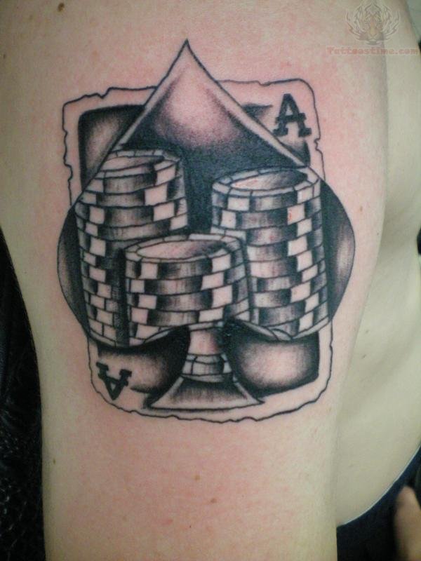 Ace of Spades And Casino Chips Tattoo On Bicep