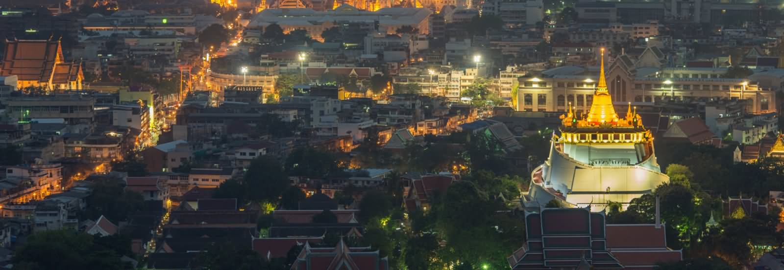 Aerial View of Wat Saket At Night