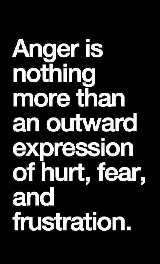 Anger is nothing more than an outward expression of hurt, fear and frustration.
