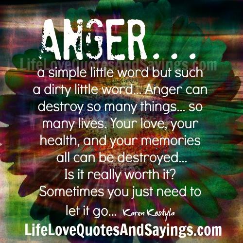 Anger… a simple little word but such a dirty little word… Anger can destroy so many things… so many lives. Your love, your health, and your memories all can be destroyed… Is it really worth it....