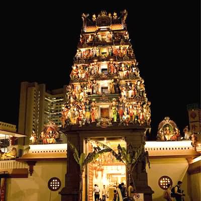 Architectural Lights On Sri Mariamman Temple, Singapore At Night