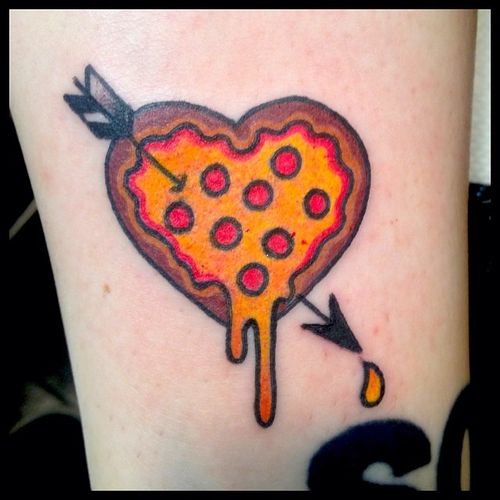 Arrow In Heart Shape Pizza Tattoo Design