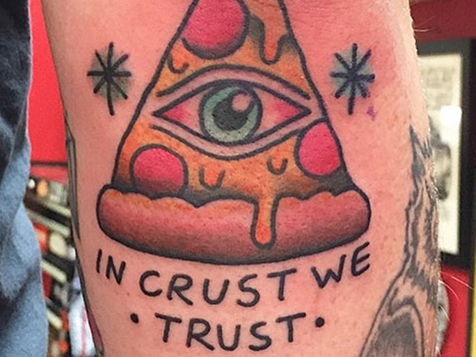Awesome Illuminati Eye Pizza Tattoo Design