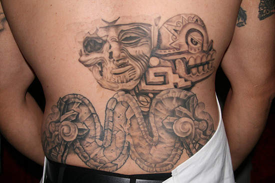 Aztec Mexican Tattoo On Lower Back