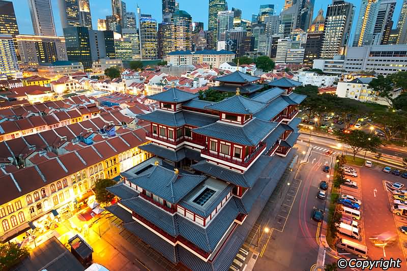 Beautiful Aerial View Of Buddha Tooth Relic Temple