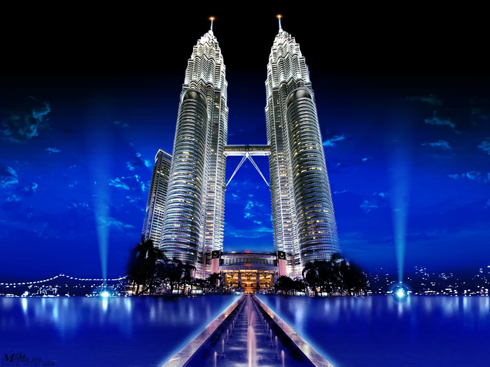 Beautiful Front View Of Petronas Towers At Night